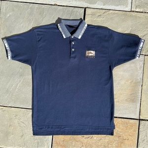 Y2K Aruba Jacquard Collar Shark Emroidered Navy Polo